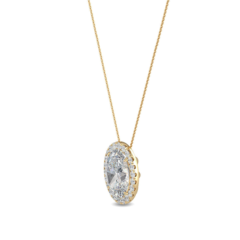 0.73ctw Oval & Round Brilliant Lab-Grown Diamond Halo Necklace in 14k Yellow Gold