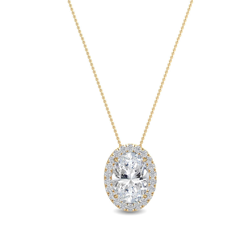 0.73ctw Oval & Round Brilliant Lab-Grown Diamond Halo Necklace in 14k Yellow Gold
