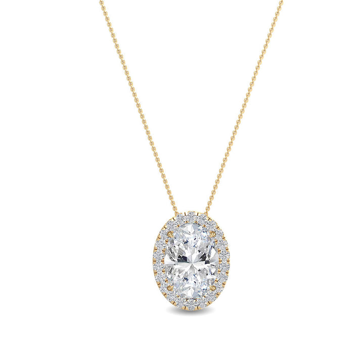 0.73ctw Oval & Round Brilliant Lab-Grown Diamond Halo Necklace in 14k Yellow Gold