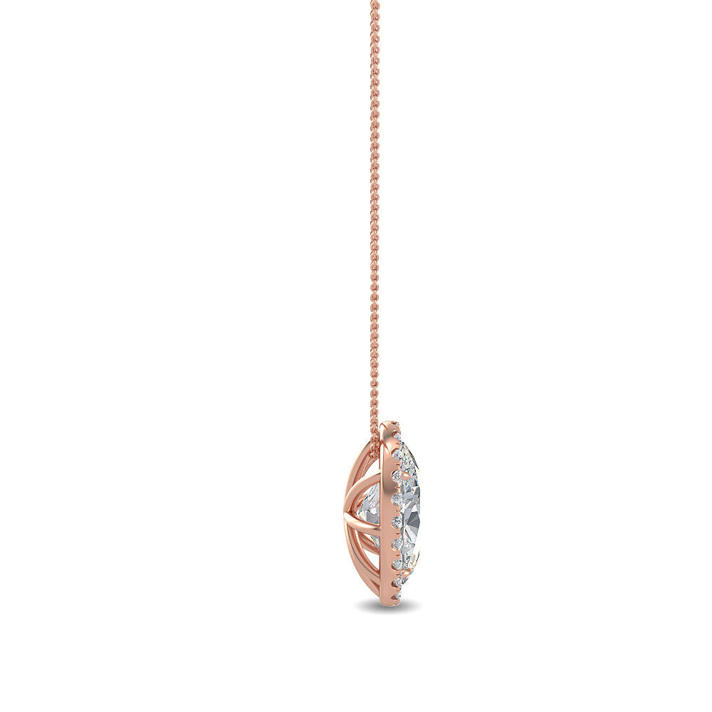 0.73ctw Oval & Round Brilliant Lab-Grown Diamond Halo Necklace in 14k Rose Gold