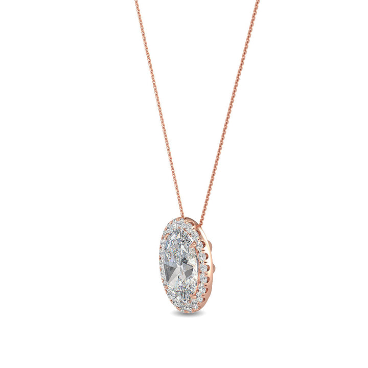 0.73ctw Oval & Round Brilliant Lab-Grown Diamond Halo Necklace in 14k Rose Gold