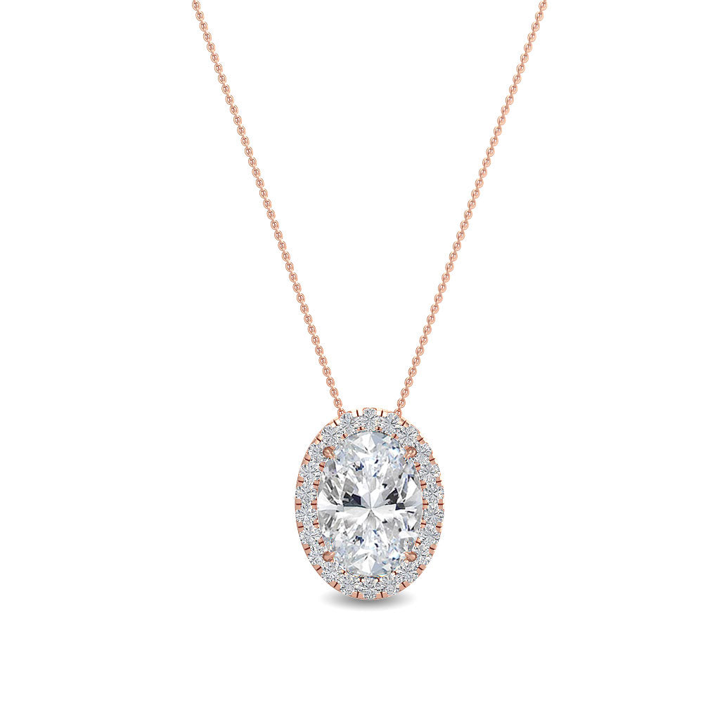 0.73ctw Oval & Round Brilliant Lab-Grown Diamond Halo Necklace in 14k Rose Gold