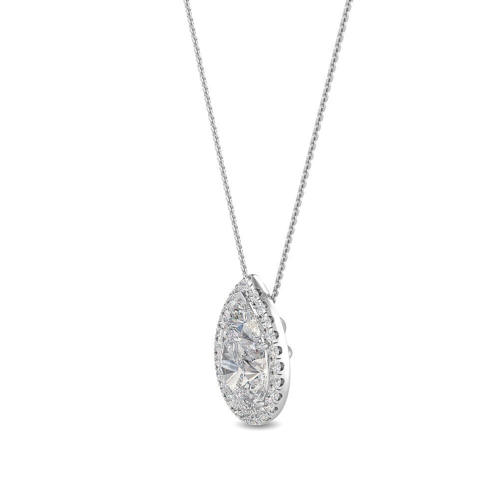 0.81ctw Pear & Round Brilliant Lab-Grown Diamond Halo Pendant Necklace in 14k White Gold