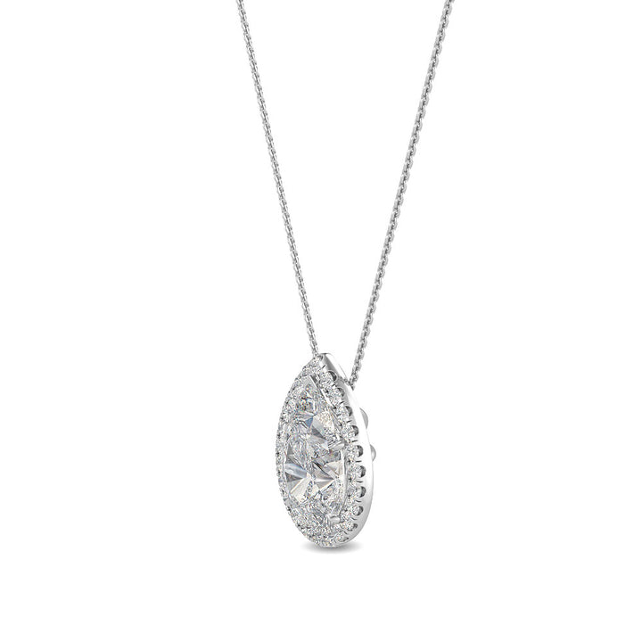 0.81ctw Pear & Round Brilliant Lab-Grown Diamond Halo Pendant Necklace in 14k White Gold