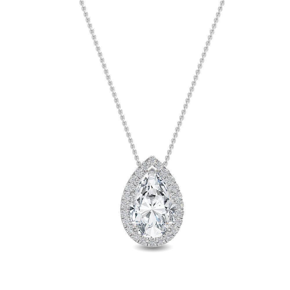 0.81ctw Pear & Round Brilliant Lab-Grown Diamond Halo Pendant Necklace in 14k White Gold