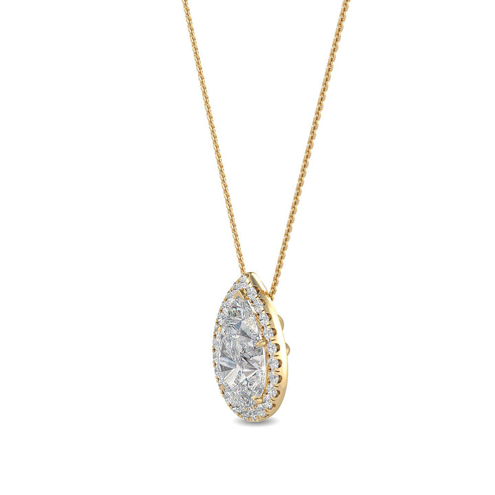 0.81ctw Pear & Round Brilliant Lab-Grown Diamond Halo Pendant Necklace in 14k Yellow Gold