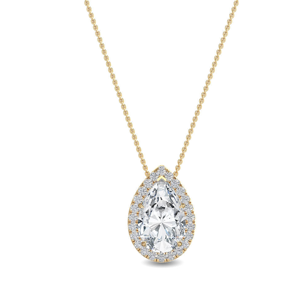 0.81ctw Pear & Round Brilliant Lab-Grown Diamond Halo Pendant Necklace in 14k Yellow Gold