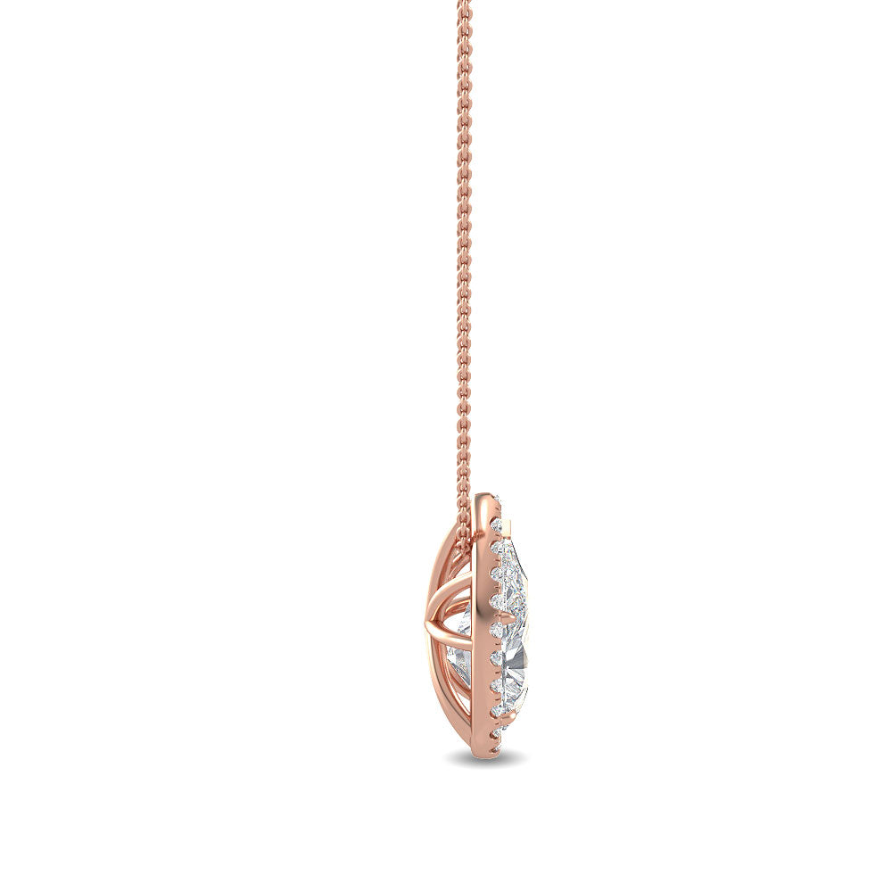 0.81ctw Pear & Round Brilliant Lab-Grown Diamond Halo Pendant Necklace in 14k Rose Gold