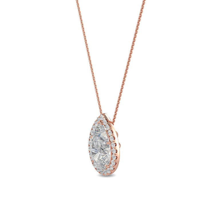 0.81ctw Pear & Round Brilliant Lab-Grown Diamond Halo Pendant Necklace in 14k Rose Gold