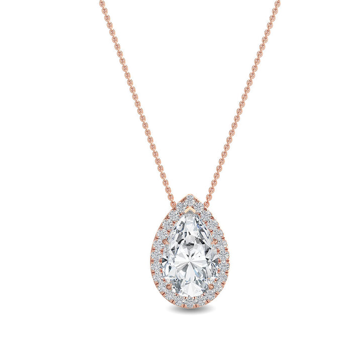 0.81ctw Pear & Round Brilliant Lab-Grown Diamond Halo Pendant Necklace in 14k Rose Gold