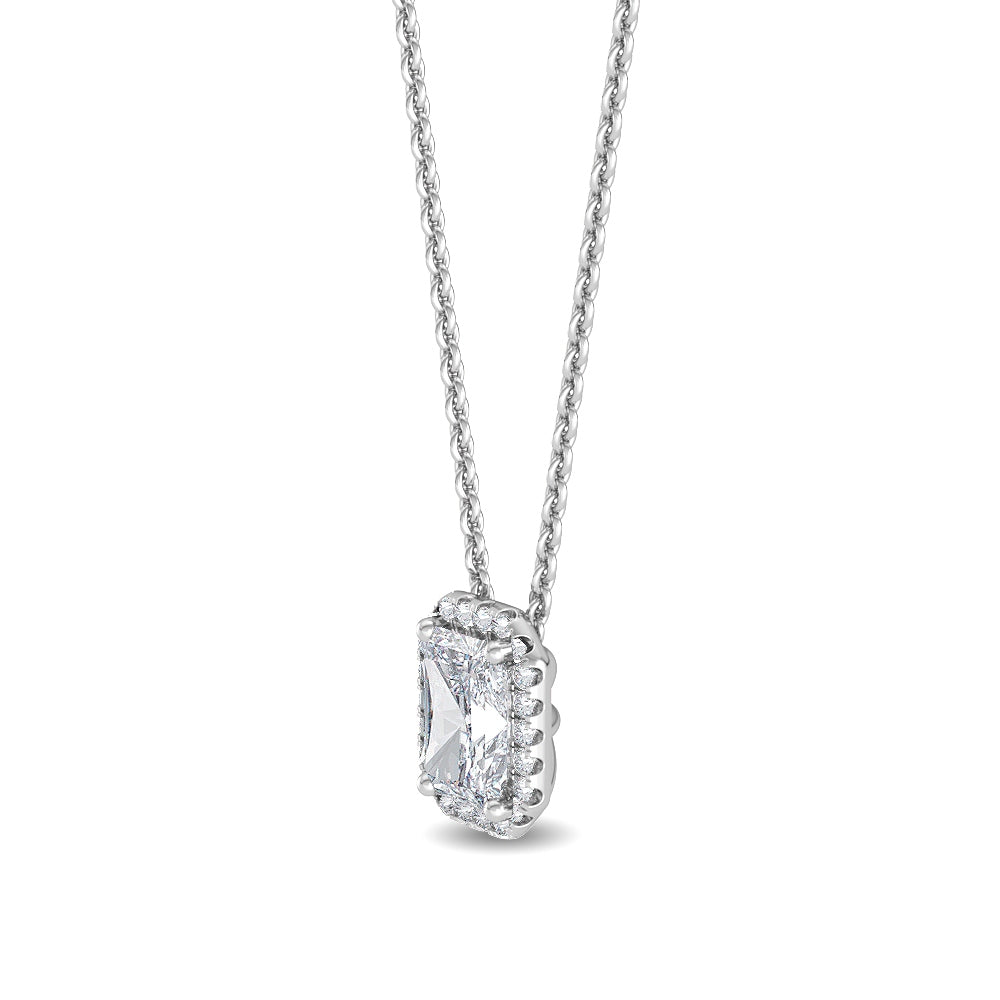 0.80ctw Emerald Cut & Round Brilliant Lab-Grown Diamond Halo Pendant Necklace in 14k White Gold