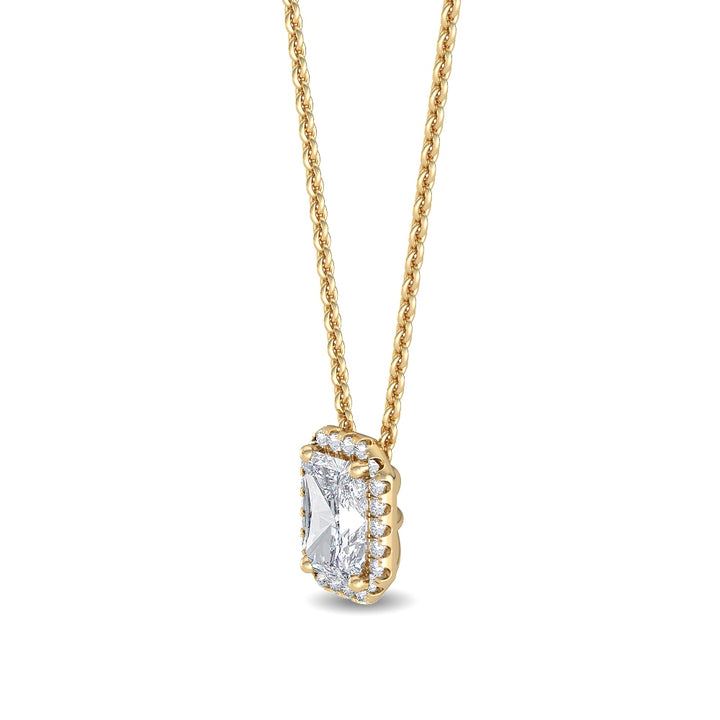 0.80ctw Emerald Cut & Round Brilliant Lab-Grown Diamond Halo Pendant Necklace in 14k Yellow Gold