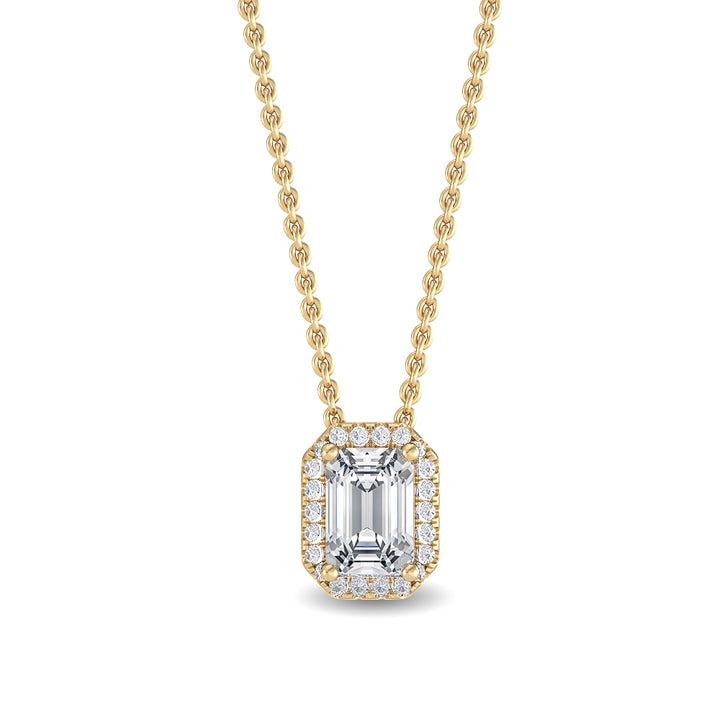 0.80ctw Emerald Cut & Round Brilliant Lab-Grown Diamond Halo Pendant Necklace in 14k Yellow Gold