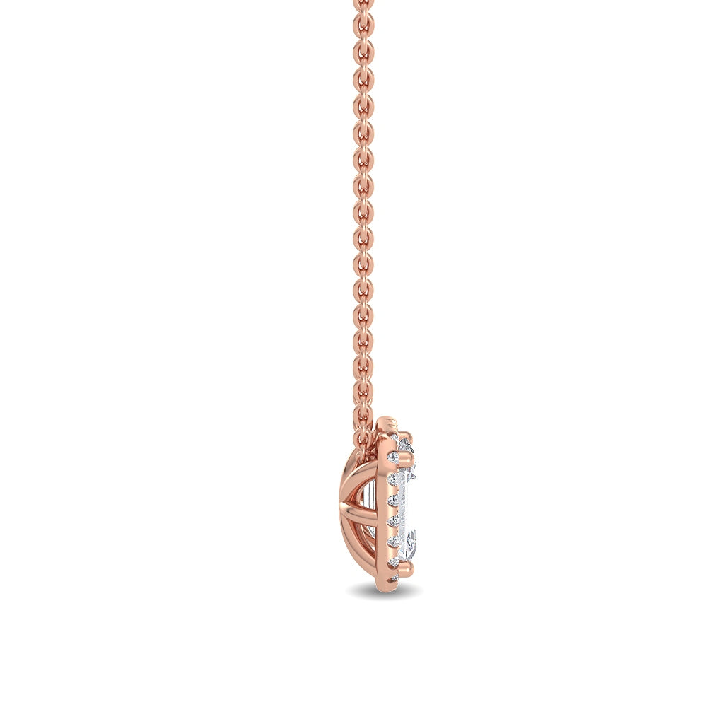 0.80ctw Emerald Cut & Round Brilliant Lab-Grown Diamond Halo Pendant Necklace in 14k Rose Gold
