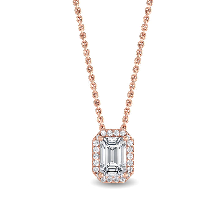 0.80ctw Emerald Cut & Round Brilliant Lab-Grown Diamond Halo Pendant Necklace in 14k Rose Gold