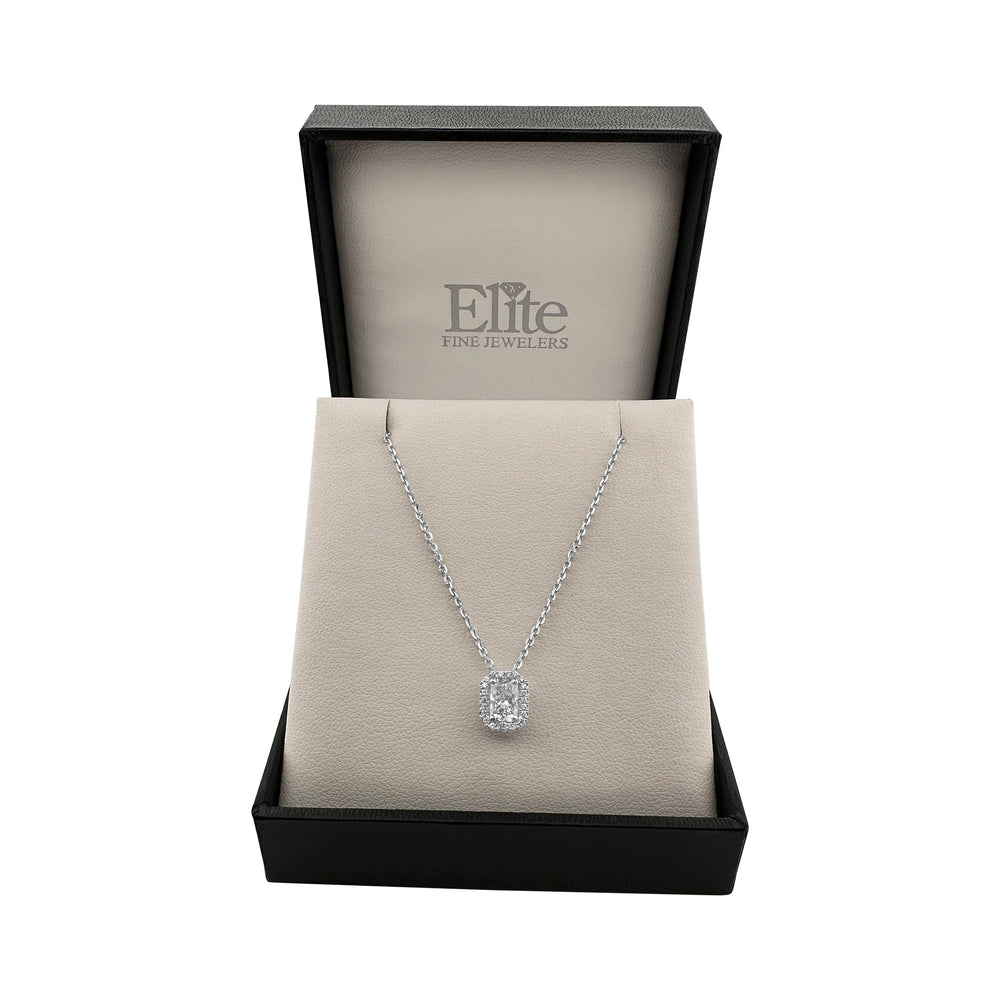 0.60ct Radiant Center Lab-Grown Halo Necklace in 14k White Gold