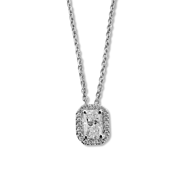 0.60ct Radiant Center Lab-Grown Halo Necklace in 14k White Gold