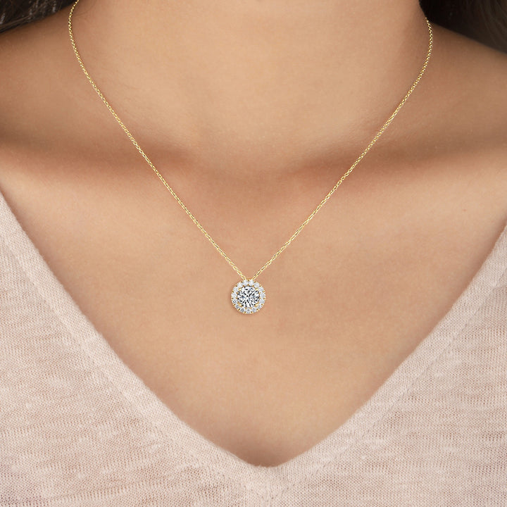 0.63ctw Round Brilliant Lab-Grown Diamond Halo Necklace in 14k Yellow Gold