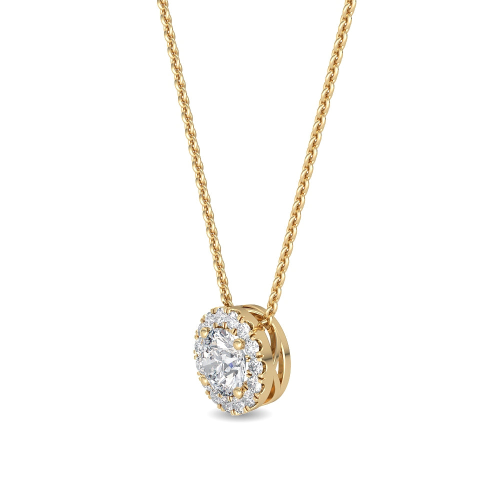 0.63ctw Round Brilliant Lab-Grown Diamond Halo Necklace in 14k Yellow Gold