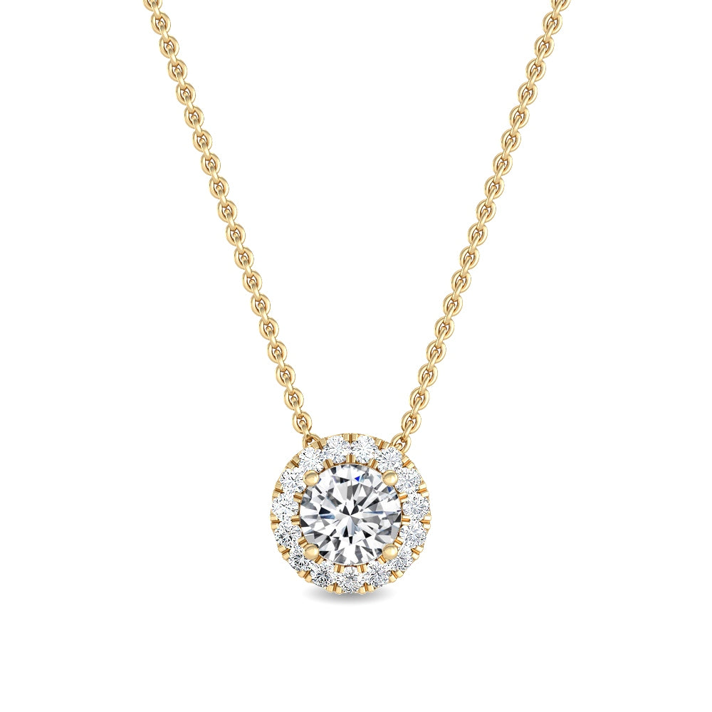 0.63ctw Round Brilliant Lab-Grown Diamond Halo Necklace in 14k Yellow Gold