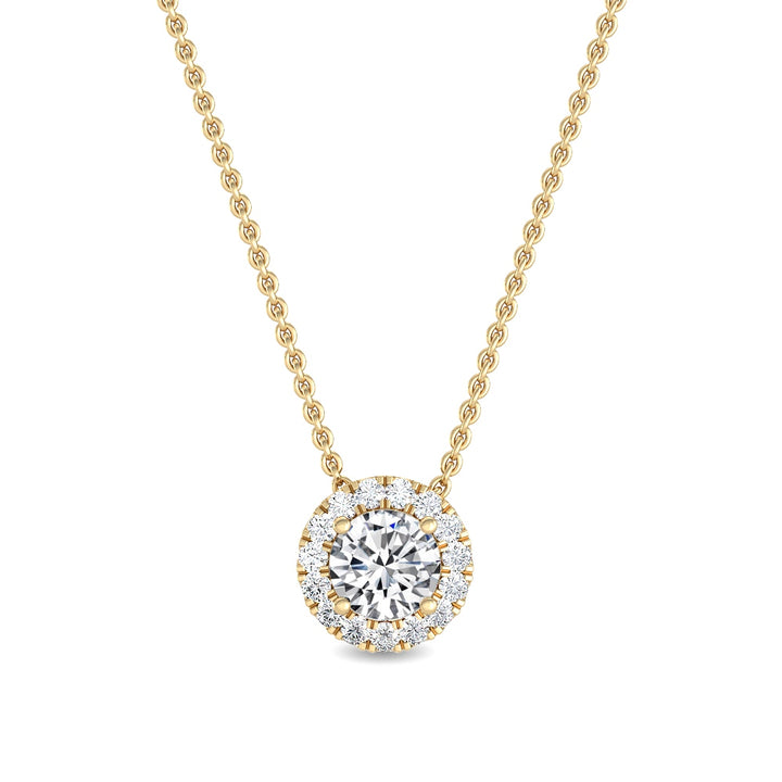 0.63ctw Round Brilliant Lab-Grown Diamond Halo Necklace in 14k Yellow Gold