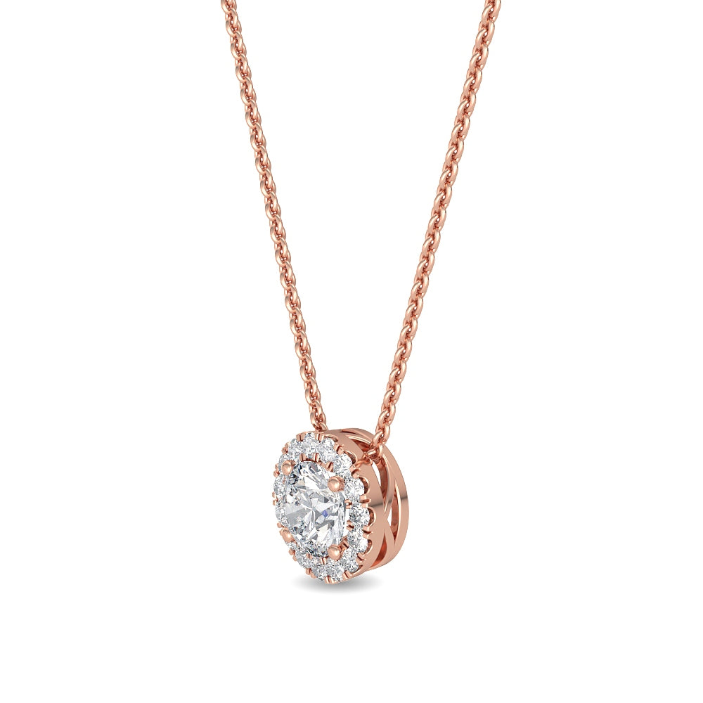 0.63ctw Round Brilliant Lab-Grown Diamond Halo Necklace in 14k Rose Gold