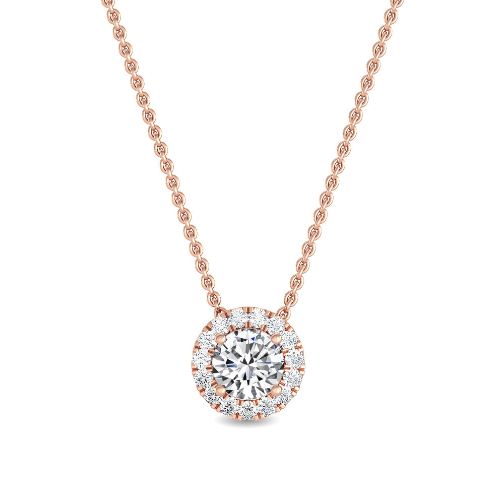 0.63ctw Round Brilliant Lab-Grown Diamond Halo Necklace in 14k Rose Gold