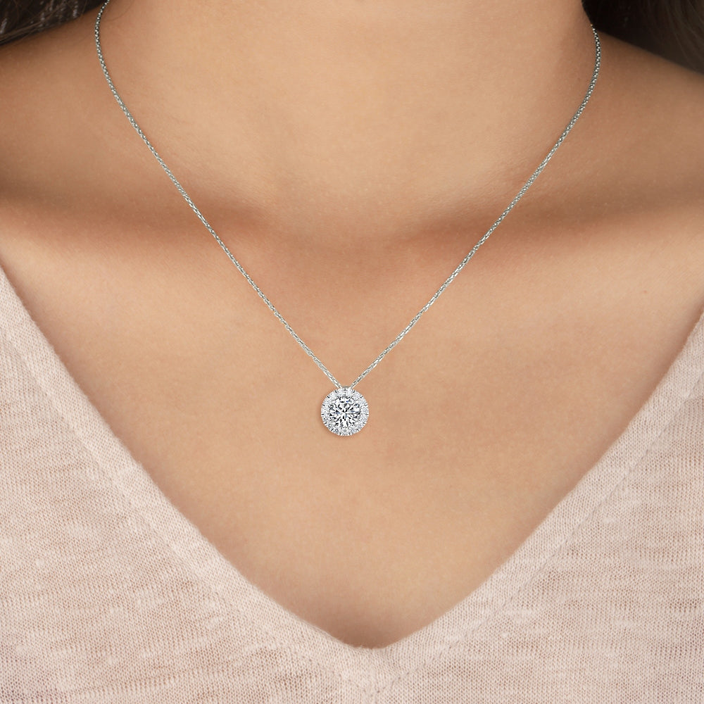 0.63ctw Round Brilliant Lab-Grown Diamond Halo Necklace in 14k White Gold