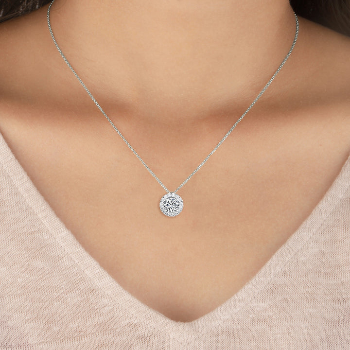 0.63ctw Round Brilliant Lab-Grown Diamond Halo Necklace in 14k White Gold