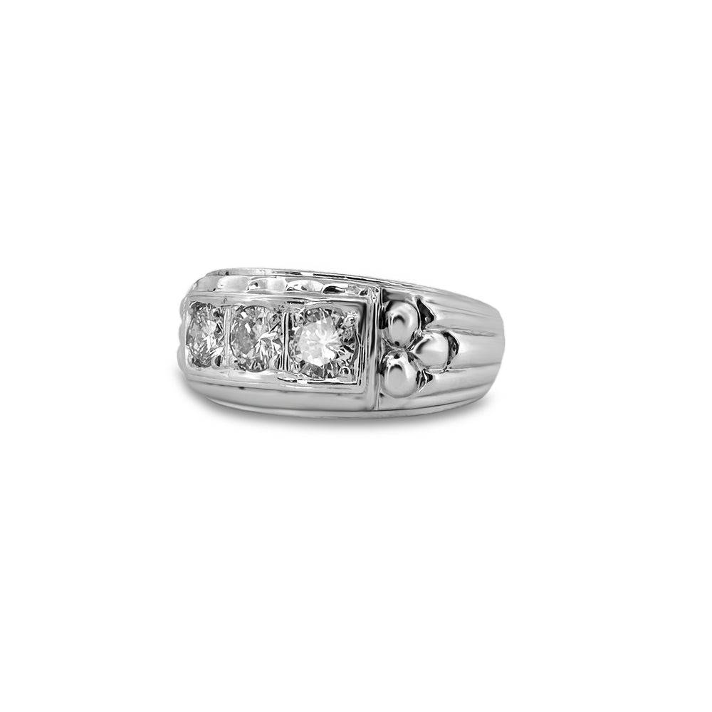 0.90ctw 3-Stone Diamond Men's Ring in 14k White Gold