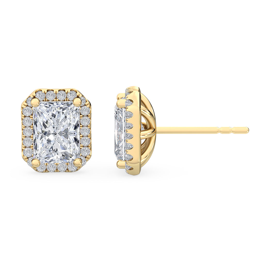 1ctw Radiant Cut with Halo Lab-Grown Diamond Stud Earrings in 14k Yellow Gold