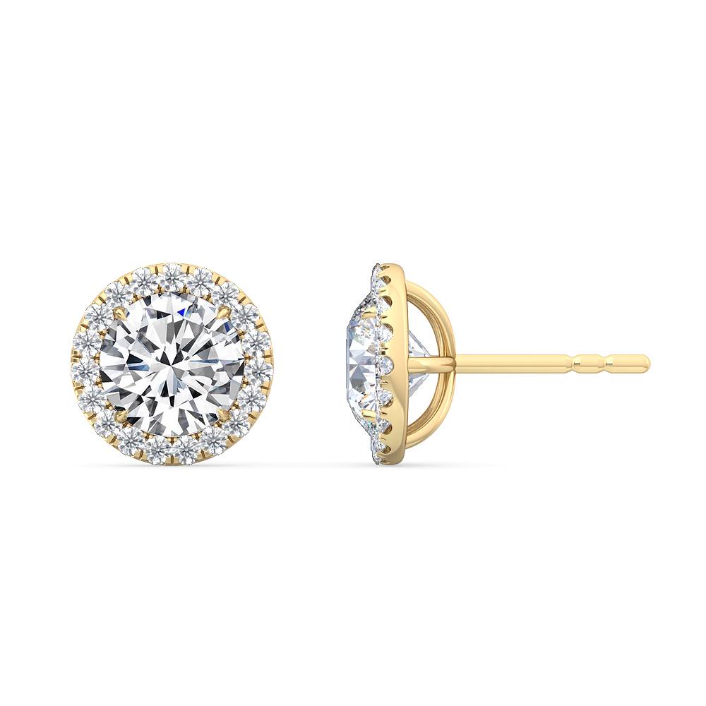 1.17ctw Round Brilliant Cut Halo Lab-Grown Diamond Stud Earrings in 14k Yellow Gold