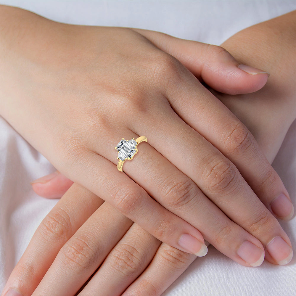 IGI Graded 2.67ctw Emerald Cut & Trapezoid Lab-Grown Diamond Engagement Ring 14k Yellow Gold