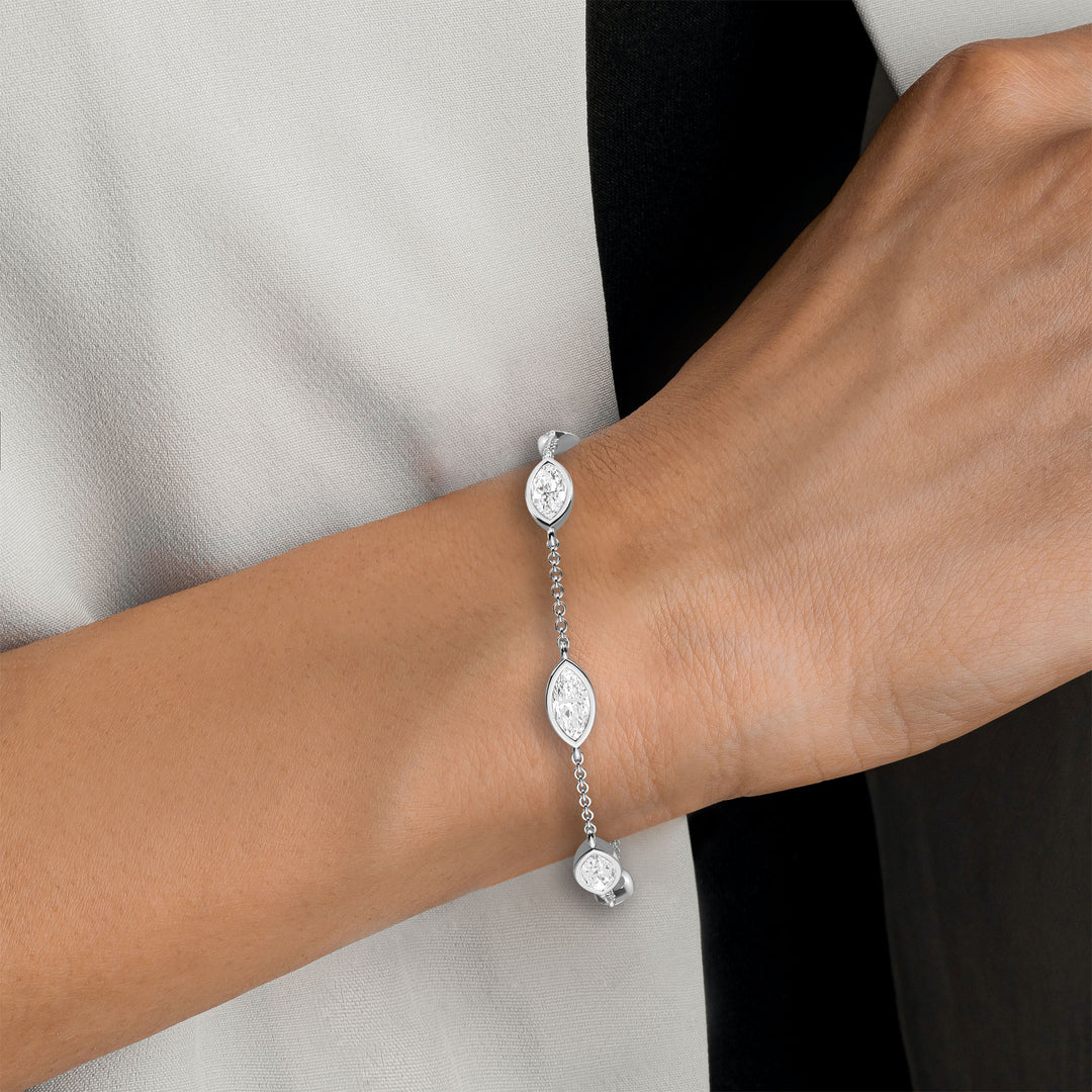0.92ctw Marquise Cut Lab-Grown Diamonds By the Yard Station Bracelet in 14kt Gold