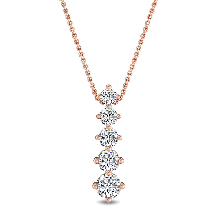 1.09ctw Round Brilliant Lab-Grown Diamond 5-Stone Pendant Necklace in 14k Rose Gold