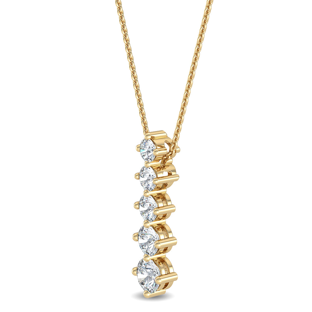 1.09ctw Round Brilliant Lab-Grown Diamond 5-Stone Pendant Necklace in 14k Yellow Gold