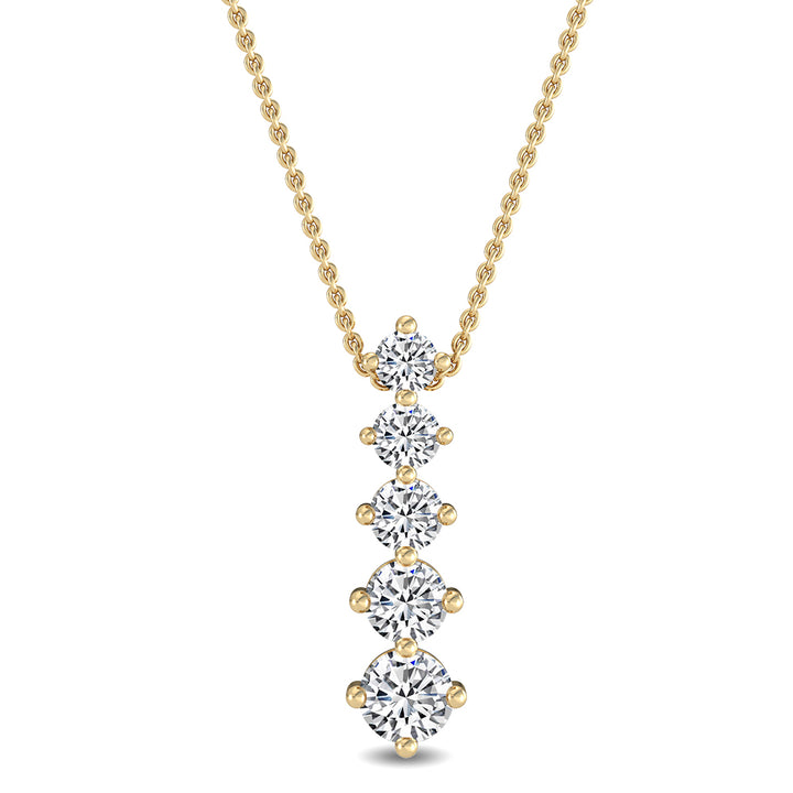 1.09ctw Round Brilliant Lab-Grown Diamond 5-Stone Pendant Necklace in 14k Yellow Gold