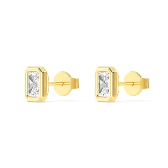 3.31ctw Radiant Cut Bezel Set Lab-Grown Diamond Stud Earrings in 14k Yellow Gold