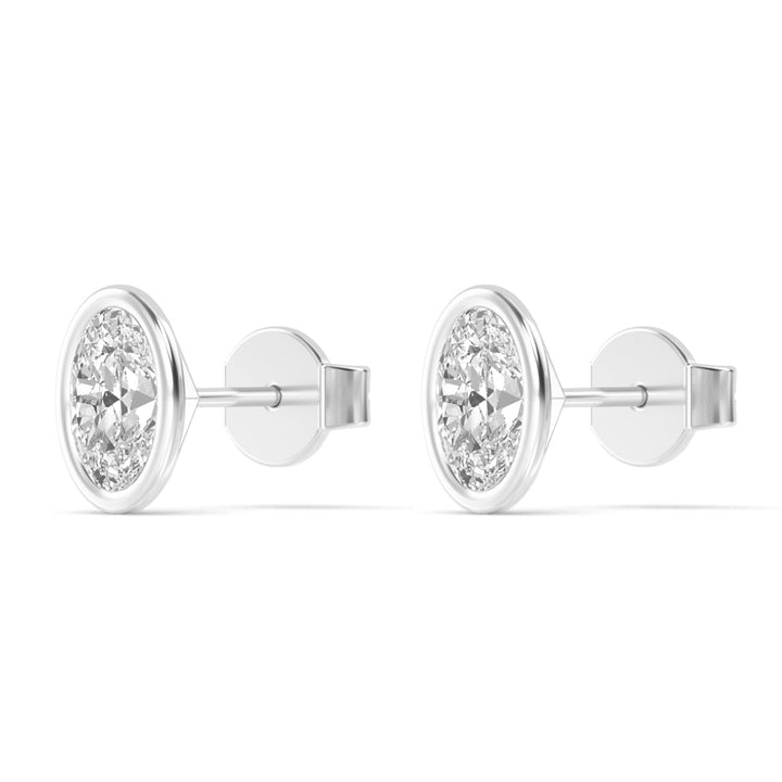 2.08ctw Oval Lab-Grown Diamond Bezel Set Stud Earrings in 14k White Gold