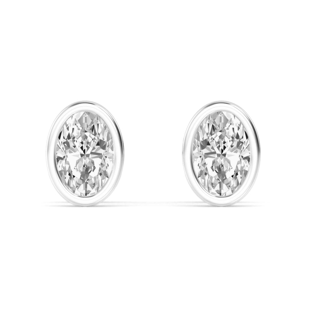 2.08ctw Oval Lab-Grown Diamond Bezel Set Stud Earrings in 14k White Gold