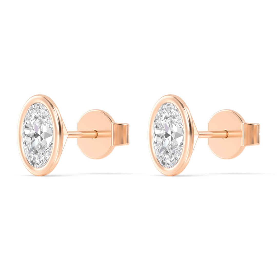 2.08ctw Oval Lab-Grown Diamond Bezel Set Stud Earrings in 14k Rose Gold