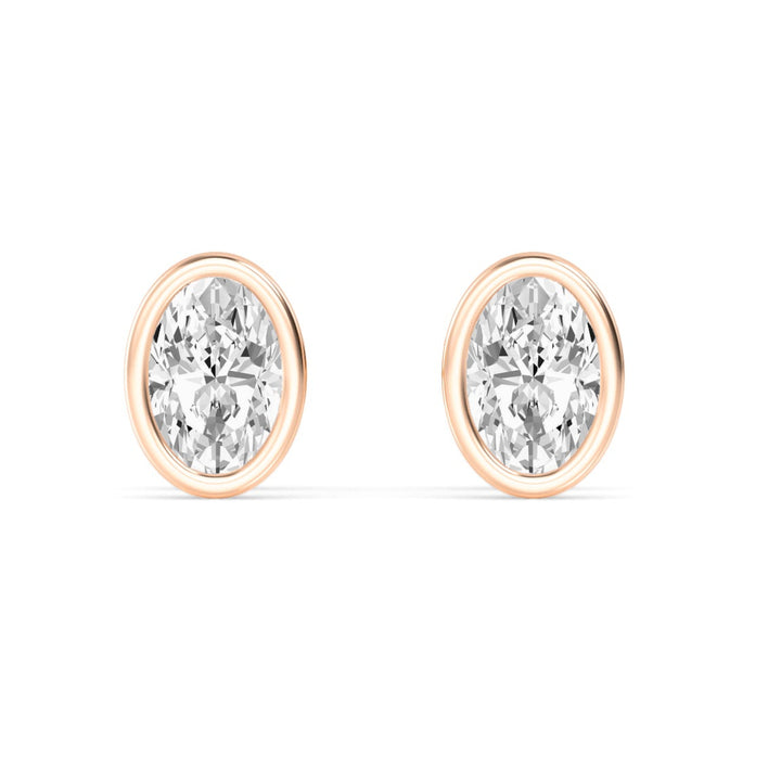 2.08ctw Oval Lab-Grown Diamond Bezel Set Stud Earrings in 14k Rose Gold