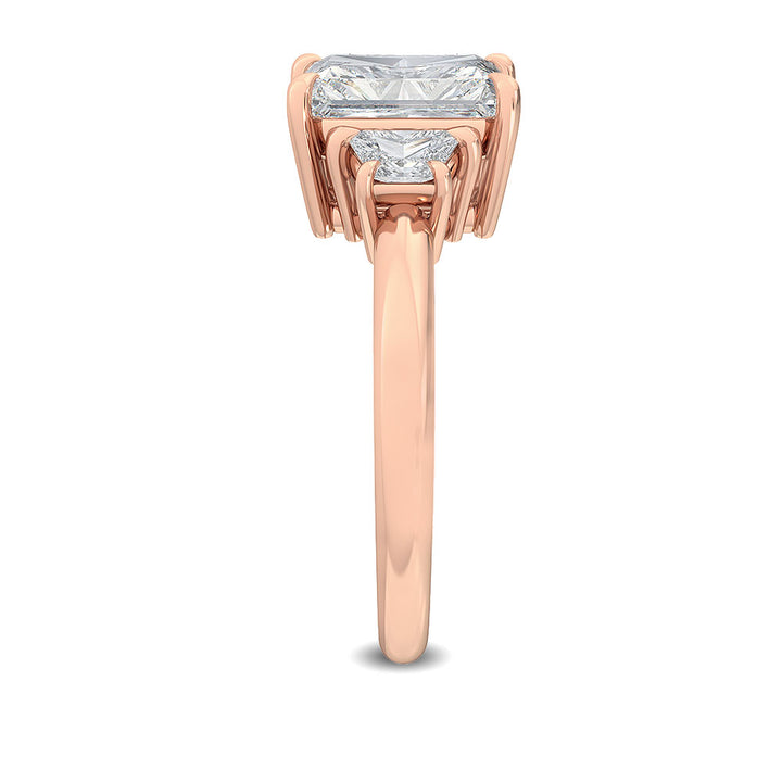 IGI Graded 3.94ctw Radiant Cut with Trapezoids Lab-Grown Diamond 3-Stone Engagement Ring 14k Rose Gold