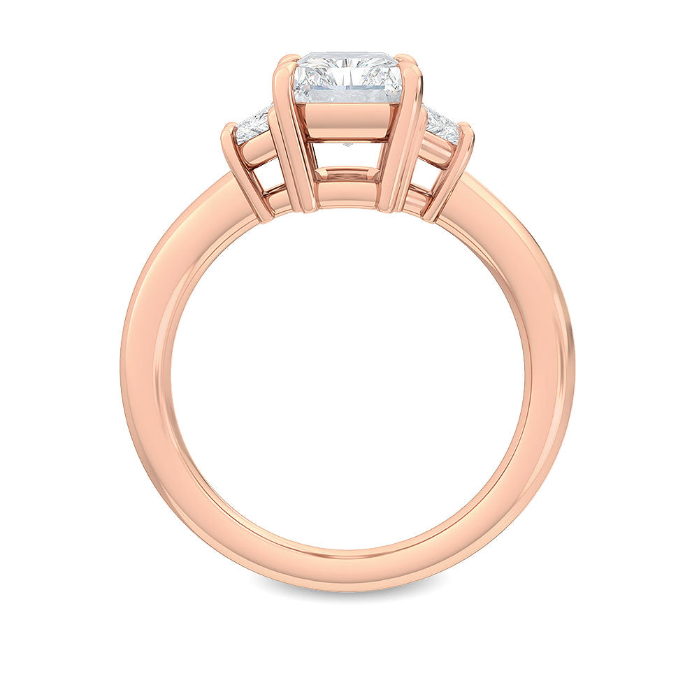 IGI Graded 3.94ctw Radiant Cut with Trapezoids Lab-Grown Diamond 3-Stone Engagement Ring 14k Rose Gold