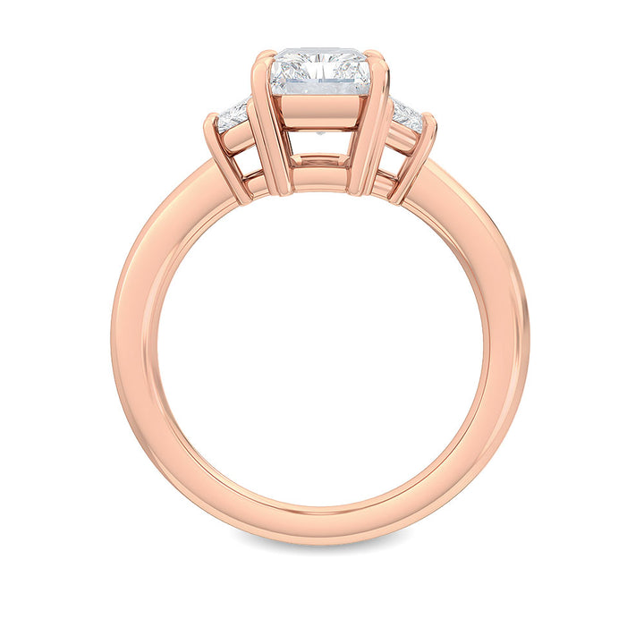 IGI Graded 3.94ctw Radiant Cut with Trapezoids Lab-Grown Diamond 3-Stone Engagement Ring 14k Rose Gold