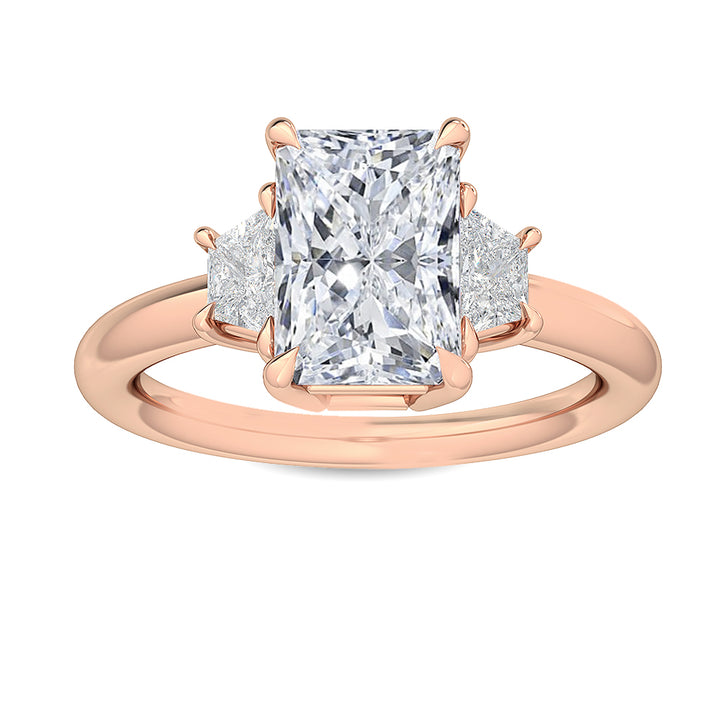 IGI Graded 3.94ctw Radiant Cut with Trapezoids Lab-Grown Diamond 3-Stone Engagement Ring 14k Rose Gold
