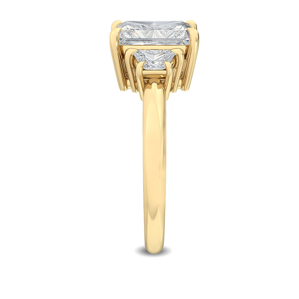 IGI Graded 3.94ctw Radiant Cut with Trapezoids Lab-Grown Diamond 3-Stone Engagement Ring 14k Yellow Gold