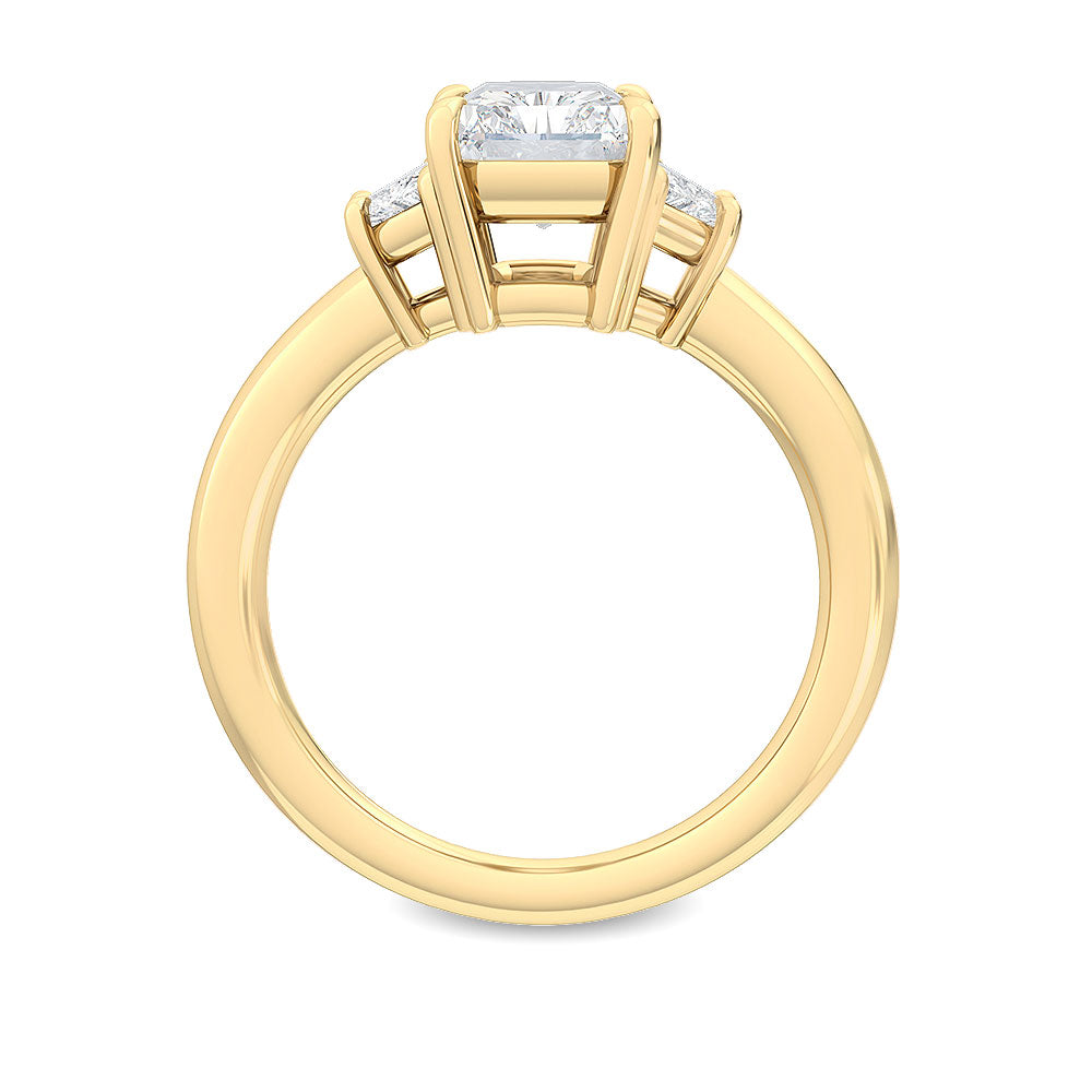 IGI Graded 3.94ctw Radiant Cut with Trapezoids Lab-Grown Diamond 3-Stone Engagement Ring 14k Yellow Gold