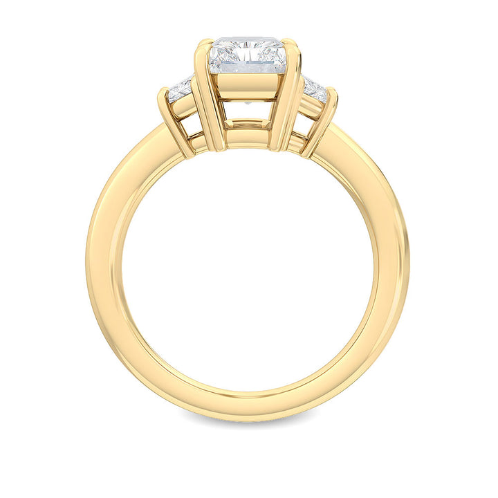 IGI Graded 3.94ctw Radiant Cut with Trapezoids Lab-Grown Diamond 3-Stone Engagement Ring 14k Yellow Gold