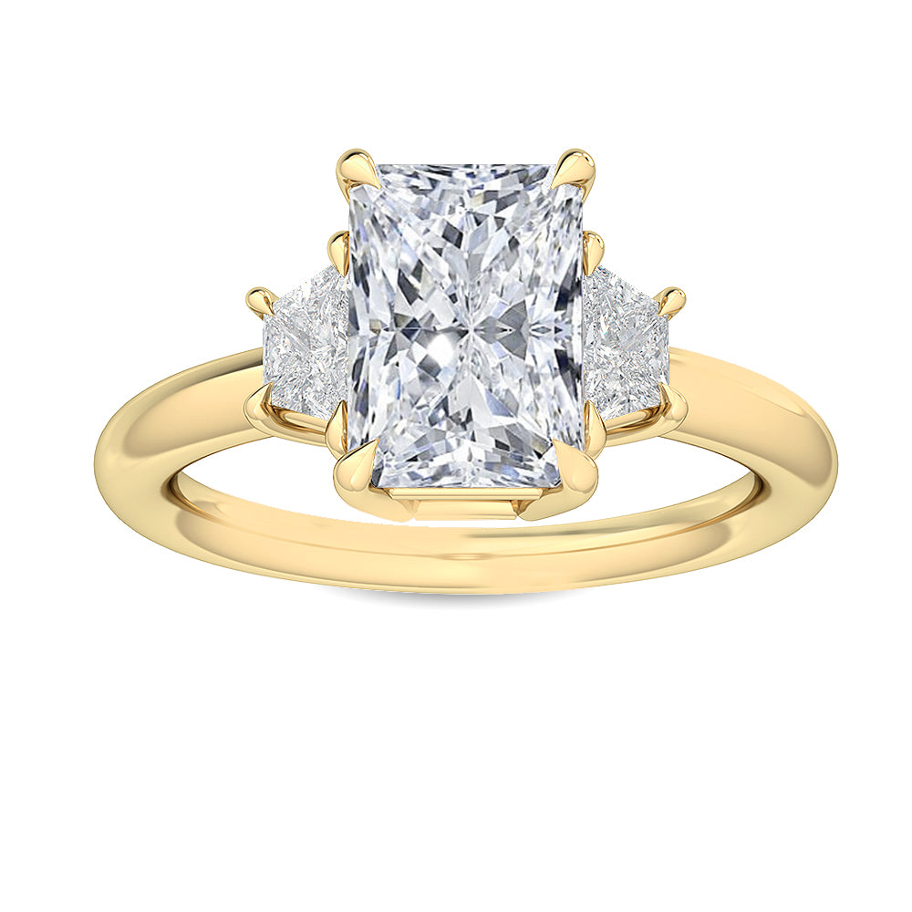 IGI Graded 3.94ctw Radiant Cut with Trapezoids Lab-Grown Diamond 3-Stone Engagement Ring 14k Yellow Gold